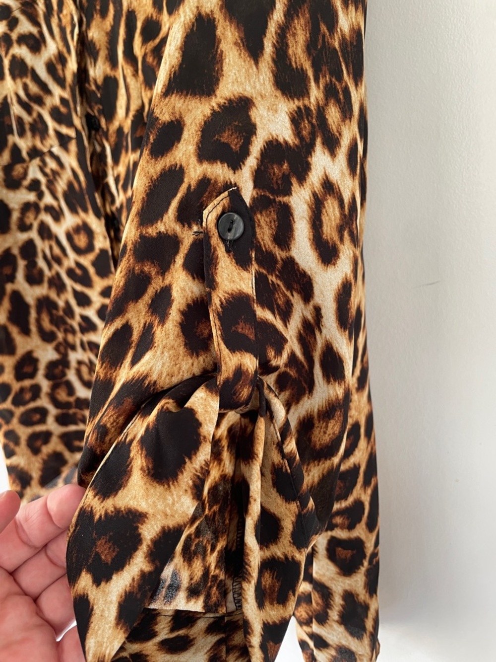 iZ Byer Sheer Leopard Print Button-Front Women's Blouse - Brown XL - Picture 4 of 5